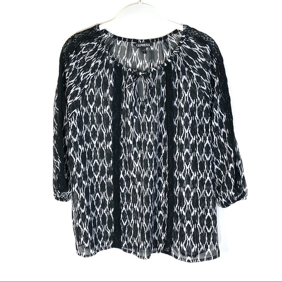 Express Tops - Express peasant top blouse black white 3/4 sleeves